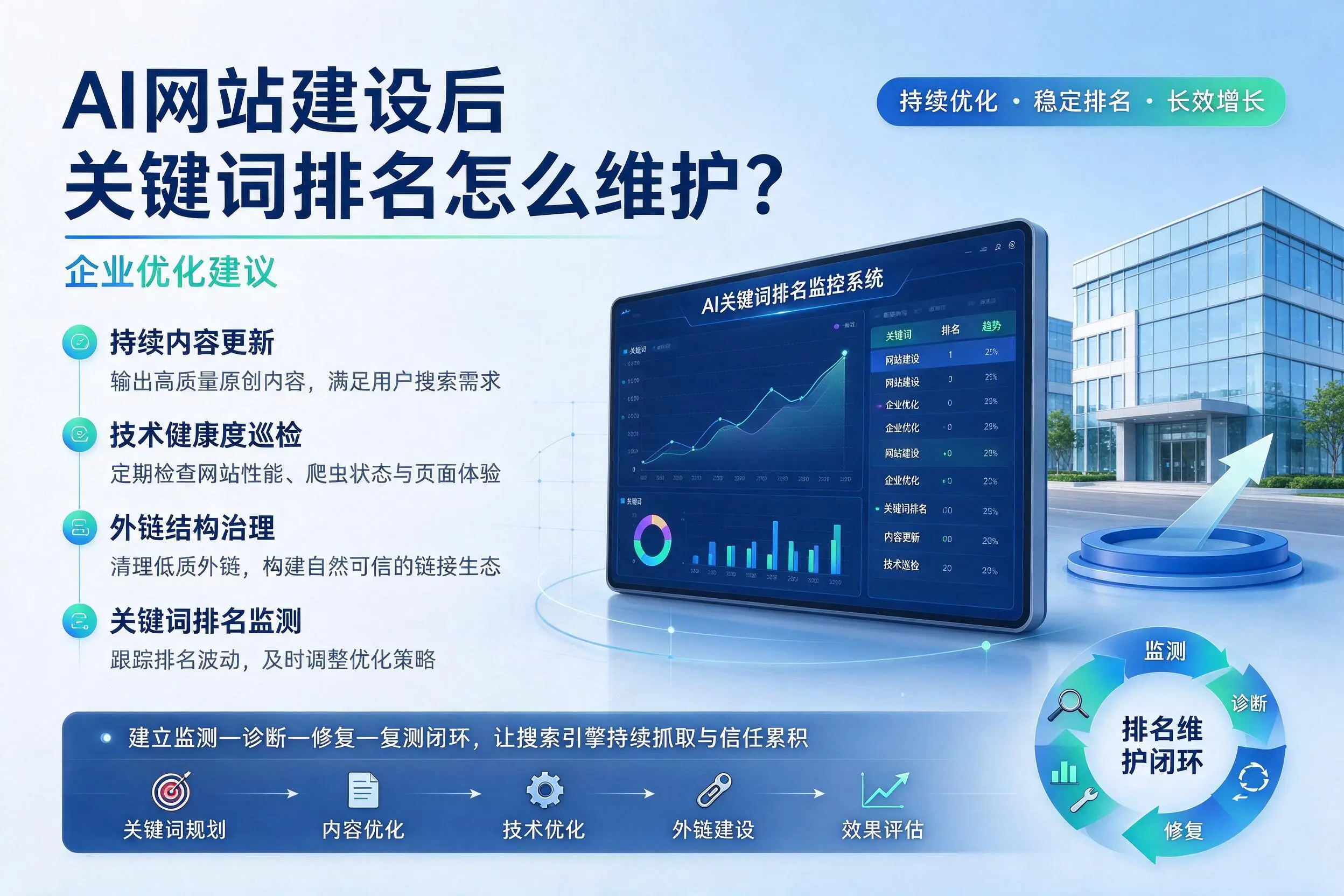 AI网站建设后关键词排名怎么维护？哈尔滨企业优化建议