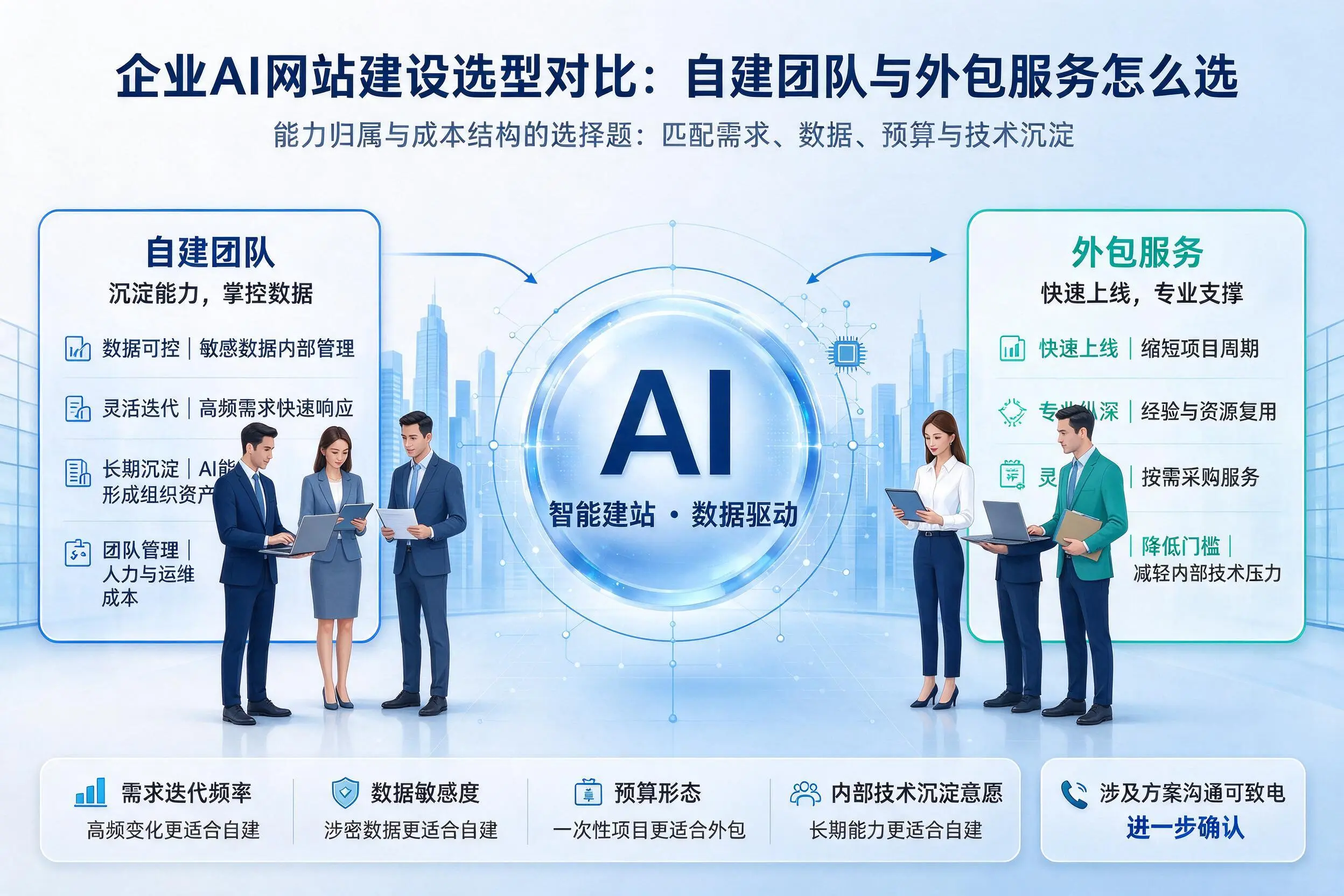 哈尔滨企业AI网站建设选型对比：自建团队与外包服务怎么选